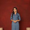 BLUE COTTON V-NECK NECKLINE HIGHLIGHTED WITH MIRROR WORK KURTA FOR WOMEN'S