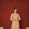 MUSTURD COTTON ROUND NECK HANDBLOCK HIGHLIGHTED WITH BORDERS KURTA FOR WOMEN'S