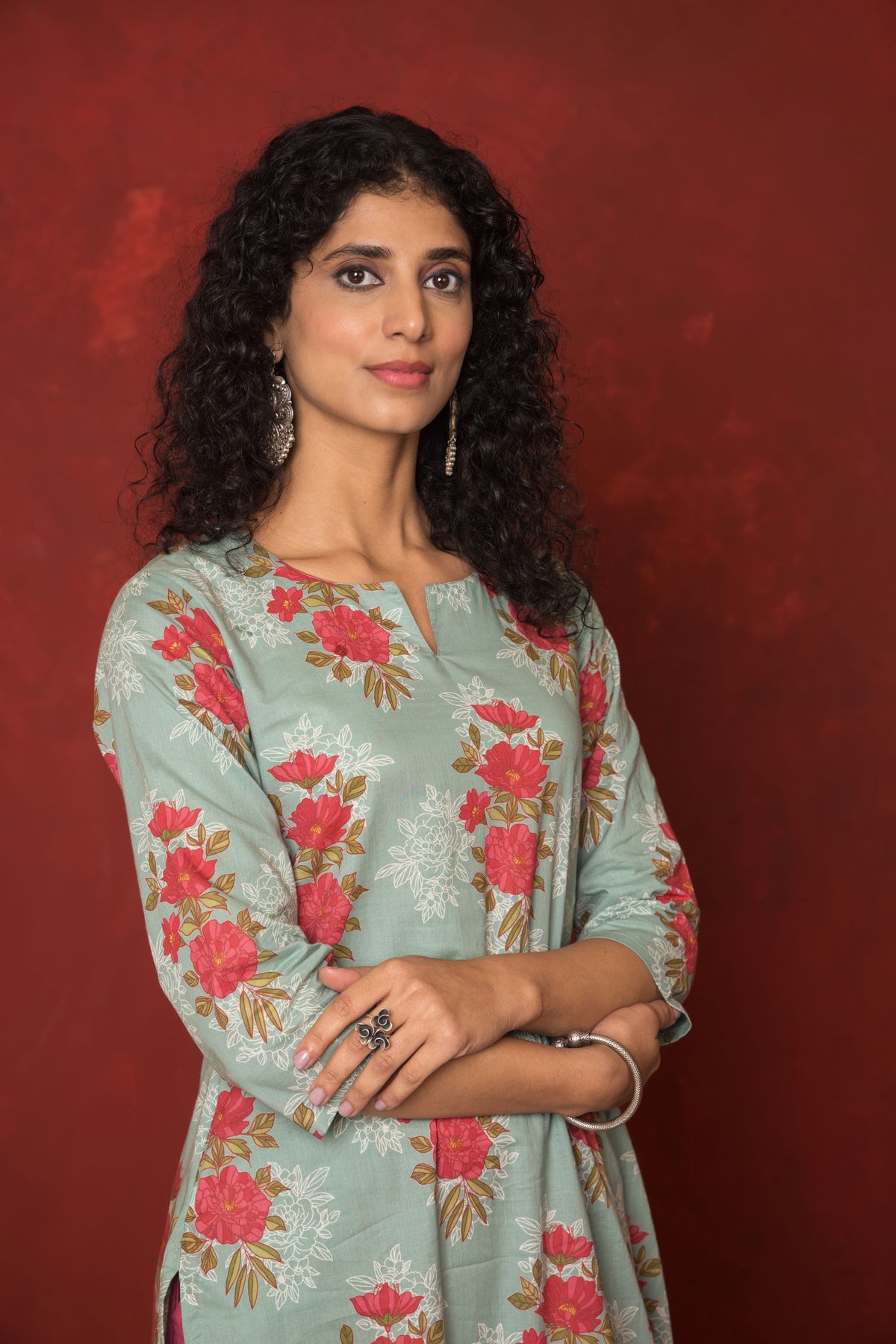 Aqlie Blue Cotton Round Neck Kurta For Women's