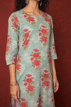 Aqlie Blue Cotton Round Neck Kurta For Women's