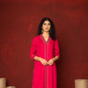 PINK KURTA-TWILL  PANT-COTTON V-NECK KURTA ALL OVER HIGHLIGHTED WITH BORDERS KURTA PANT SET