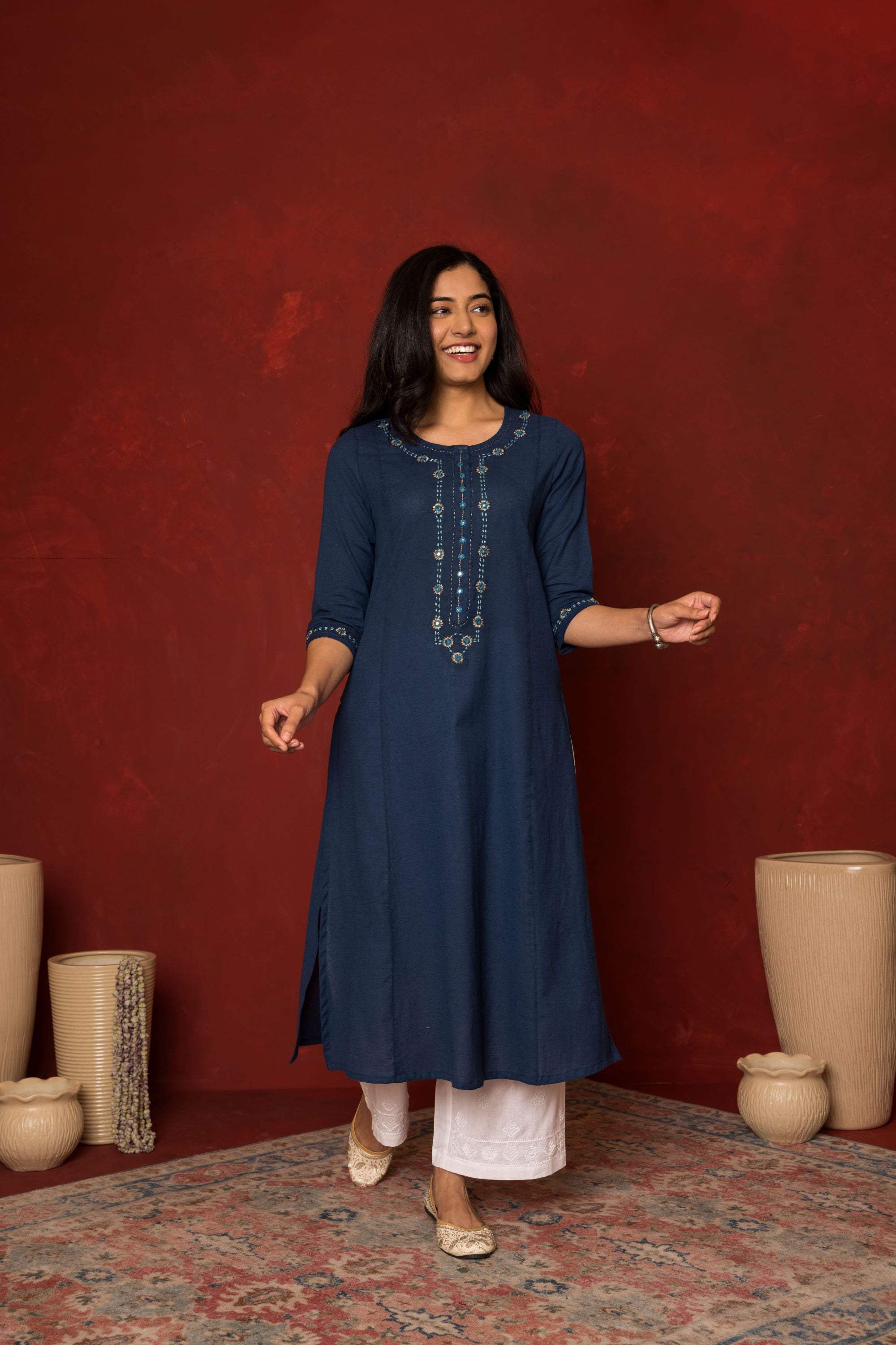 Yashika Blue Cotton Kurta