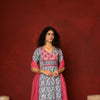 Blue Cotton handblock angrakha Mirror and sequence work kurta for women's