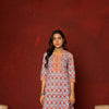 Blue Cotton round neck handblock Mirror and sequence work kurta for women's