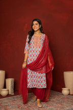 Blue Cotton round neck handblock Mirror and sequence work kurta for women's