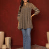 Brown Cotton Modal Collar Geometrical Short Top For Women's