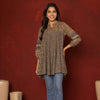 Brown Cotton Modal Collar Geometrical Short Top For Women's