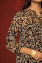 Brown Cotton Modal Collar Geometrical Short Top For Women's