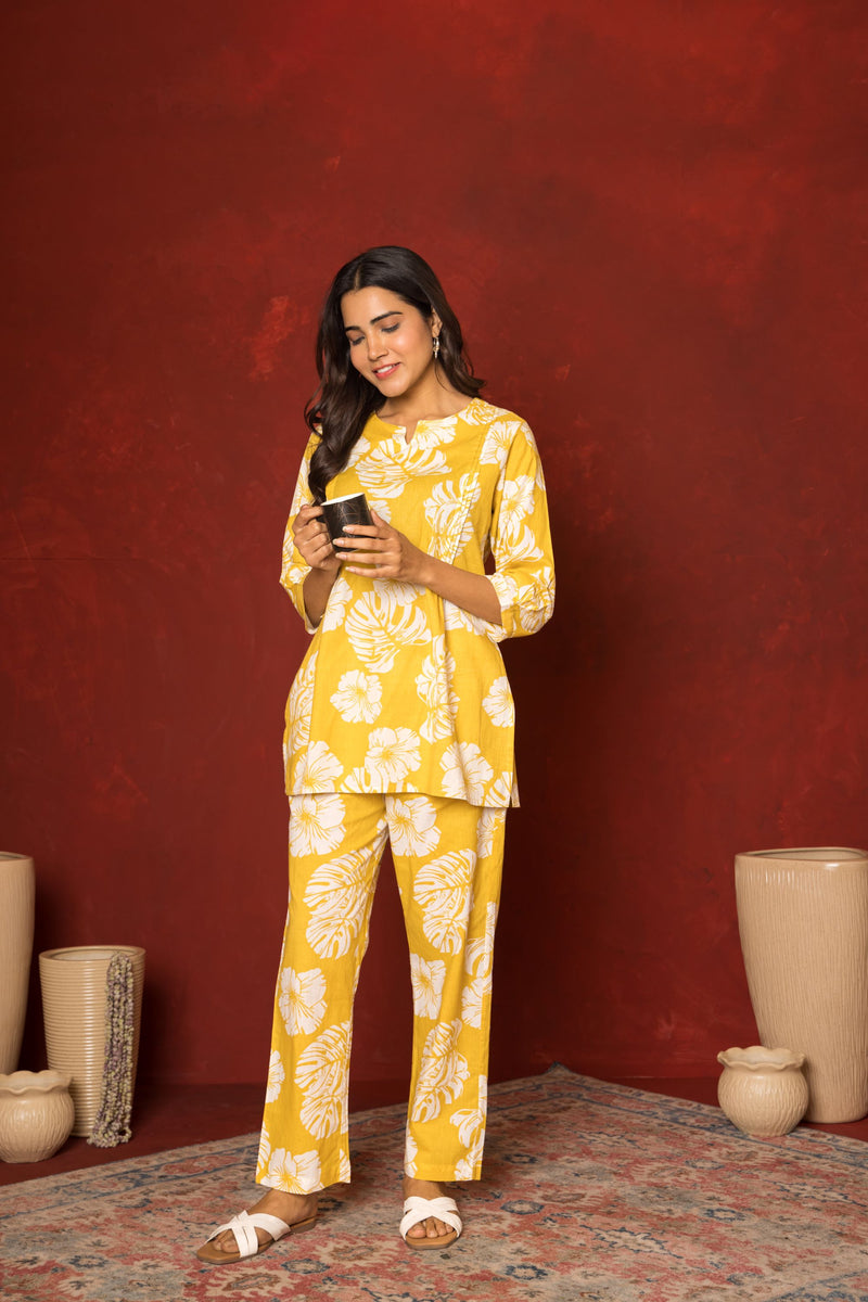 Yellow Cotton Co-Ord Set For Women's