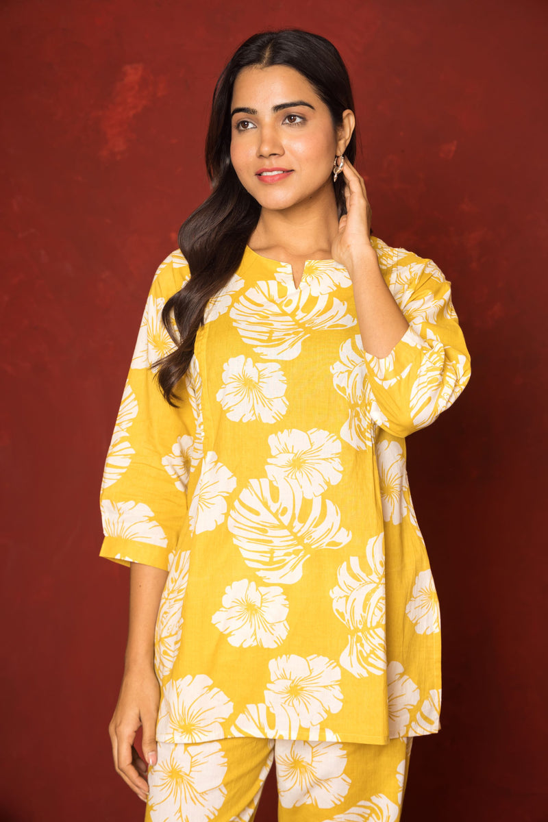 Yellow Cotton Co-Ord Set For Women's