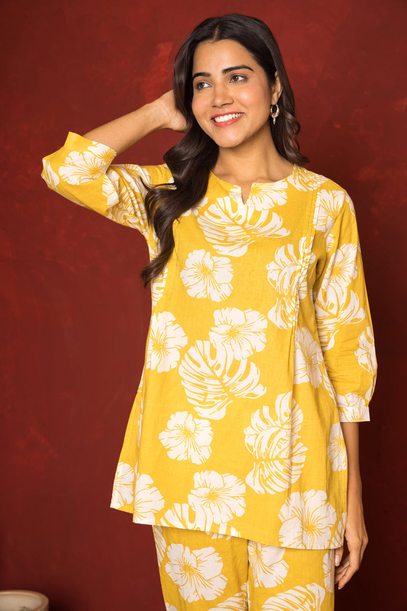 Yellow Cotton Co-Ord Set For Women's