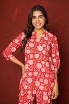 Red Cotton Co-Ord Set For Women's