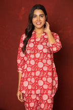 Red Cotton Co-Ord Set For Women's