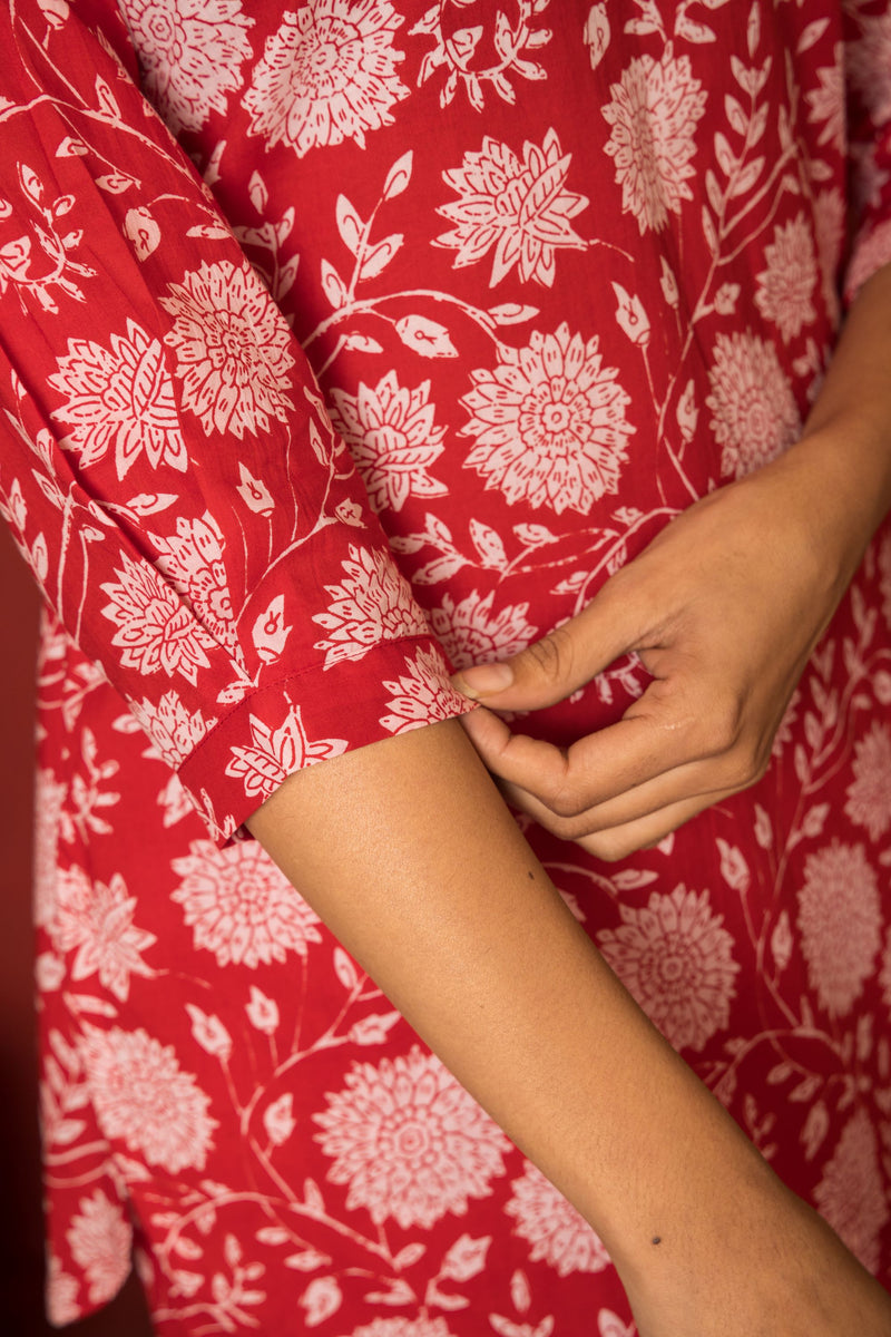 Red Cotton Co-Ord Set For Women's