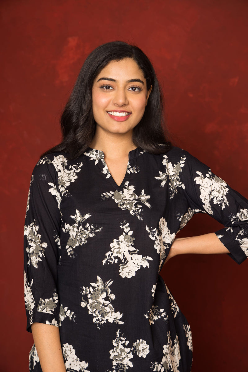 Black Cotton Co-Ord Set For Women's