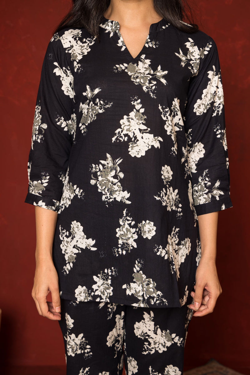 Black Cotton Co-Ord Set For Women's