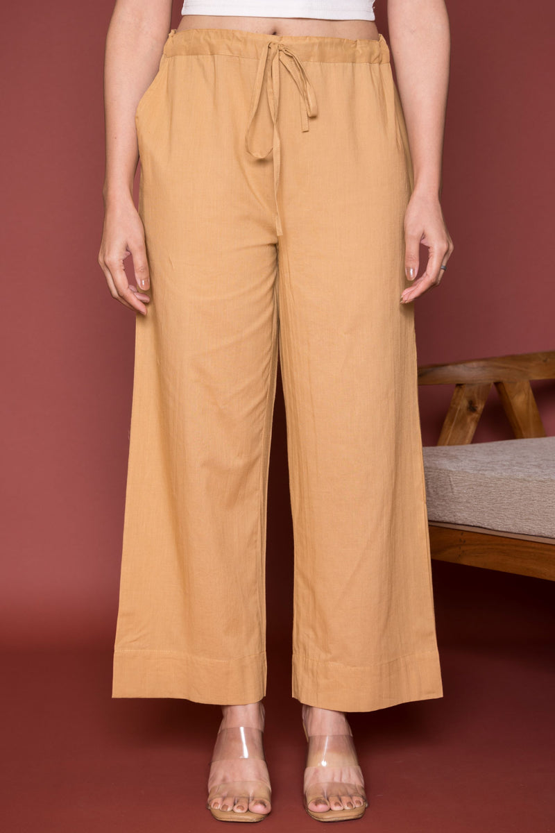 Camel Cotton Palazzo For Women's