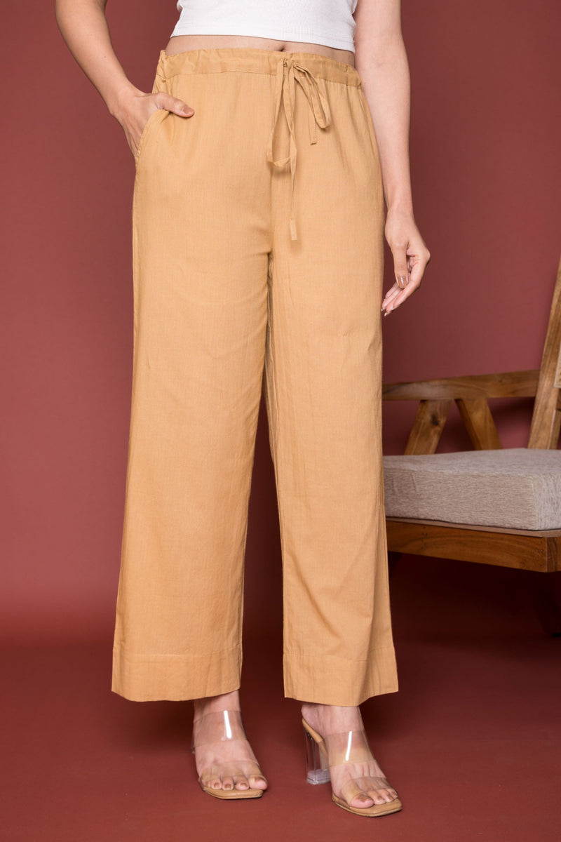 Camel Cotton Palazzo For Women's