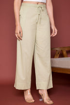 Pista Green Cotton Palazzo For Women
