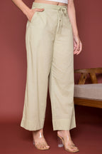 Pista Green Cotton Palazzo For Women