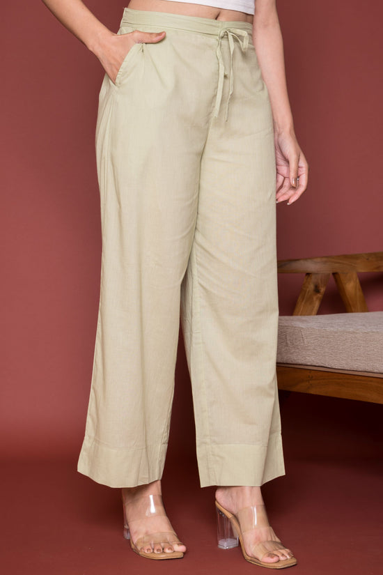 Pista Green Cotton Palazzo For Women's