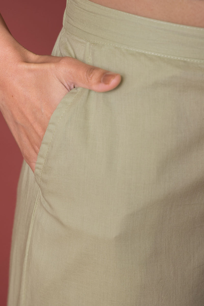 Pista Green Cotton Palazzo For Women