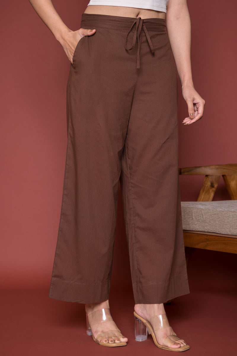 Dark Brown Cotton Palazzo For Women's