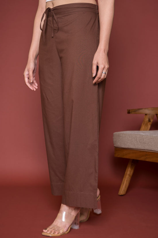 Dark Brown Cotton Palazzo For Women's
