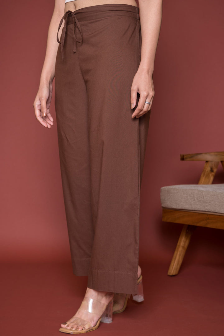 Dark Brown Cotton Palazzo For Women's