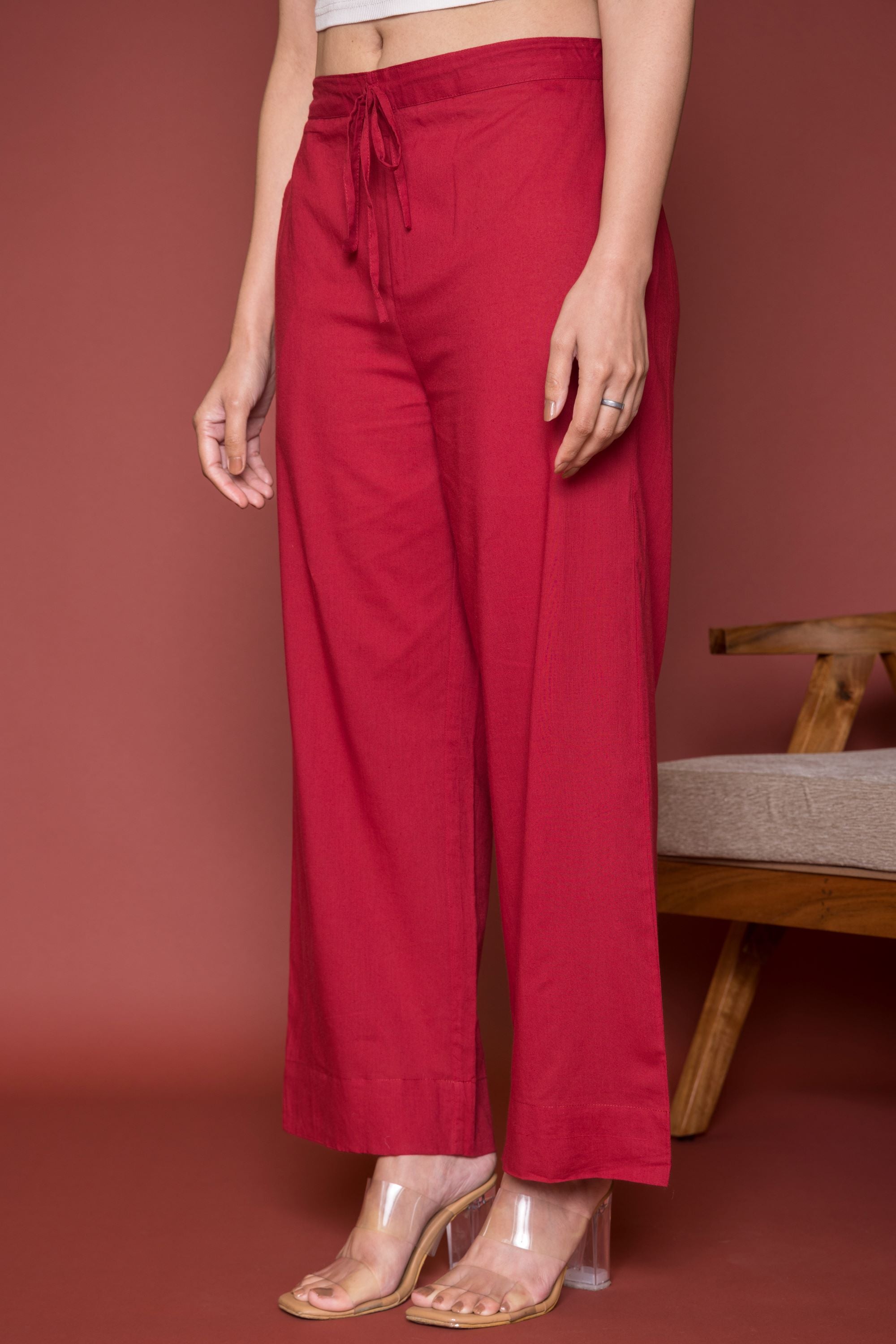 Maroon Cotton Palazzo For Women's