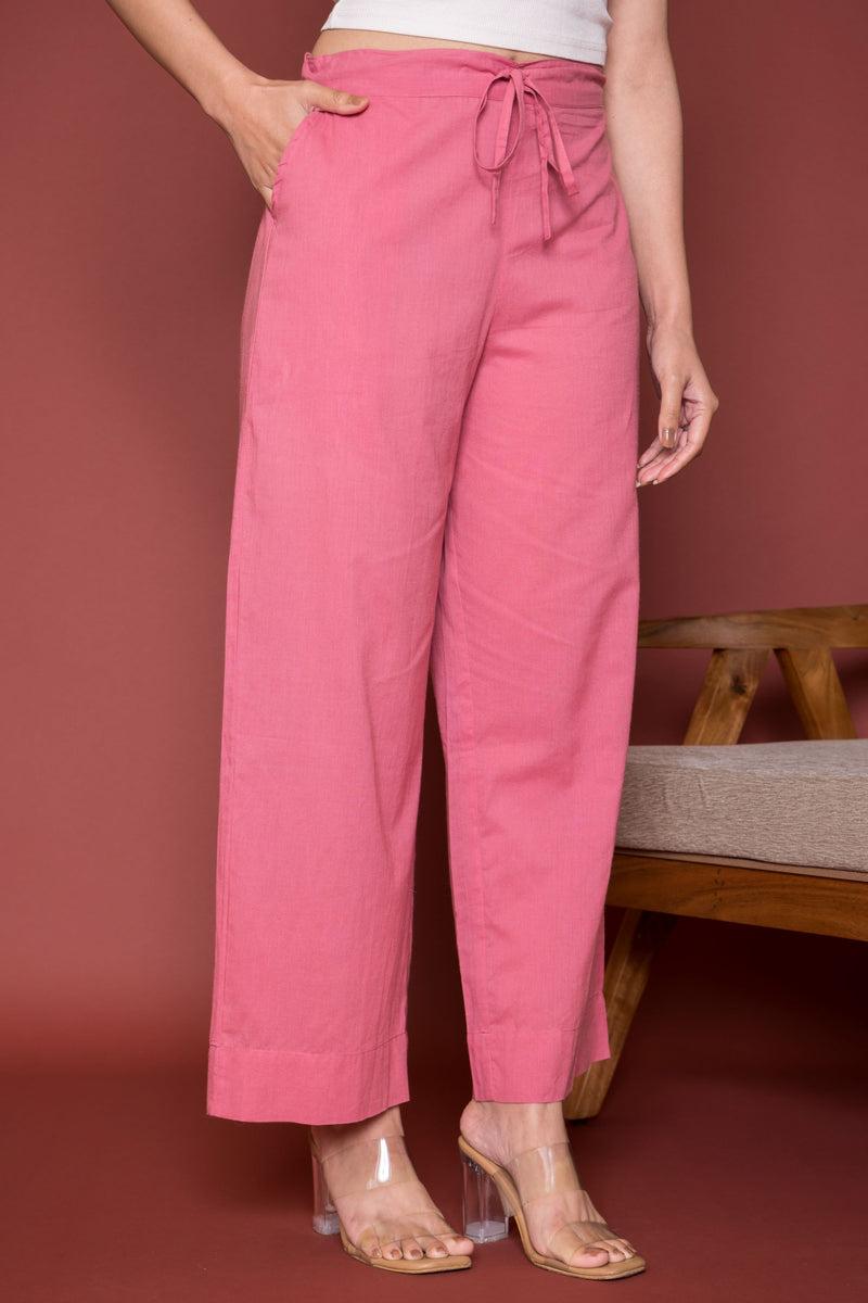 Light Pink Cotton Palazzo For Women's