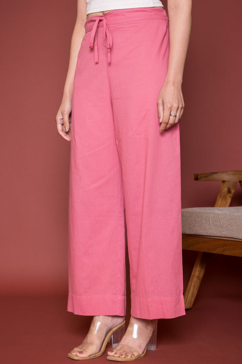 Light Pink Cotton Palazzo For Women's