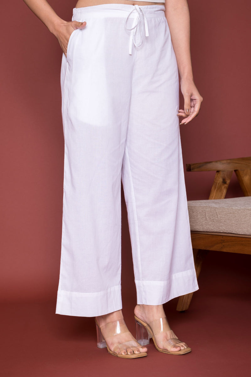 White Cotton Palazzo For Women's