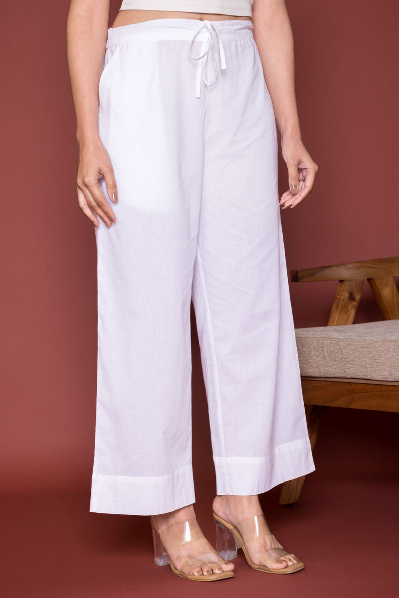 White Cotton Palazzo For Women's