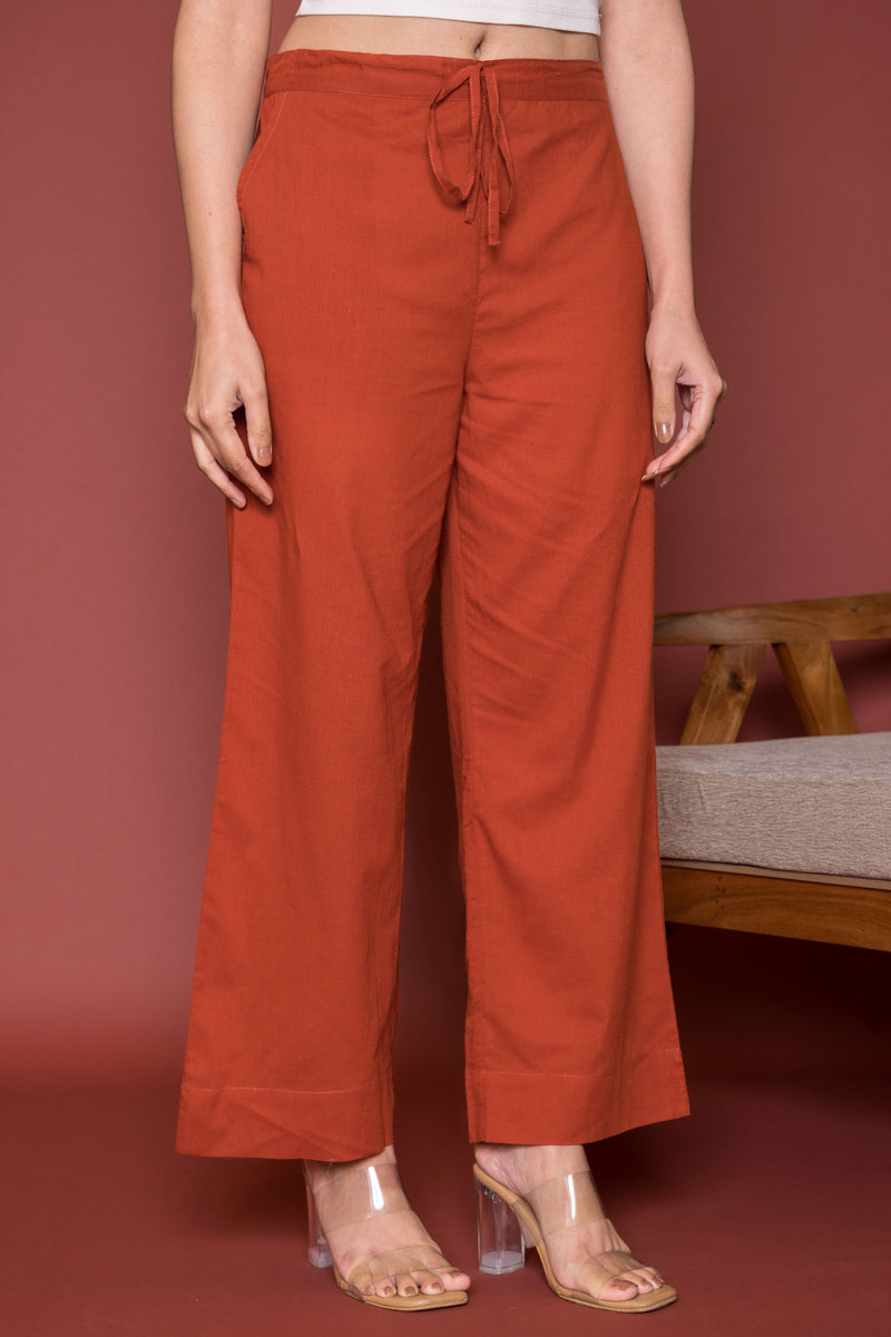 Rust Cotton Palazzo For Women's