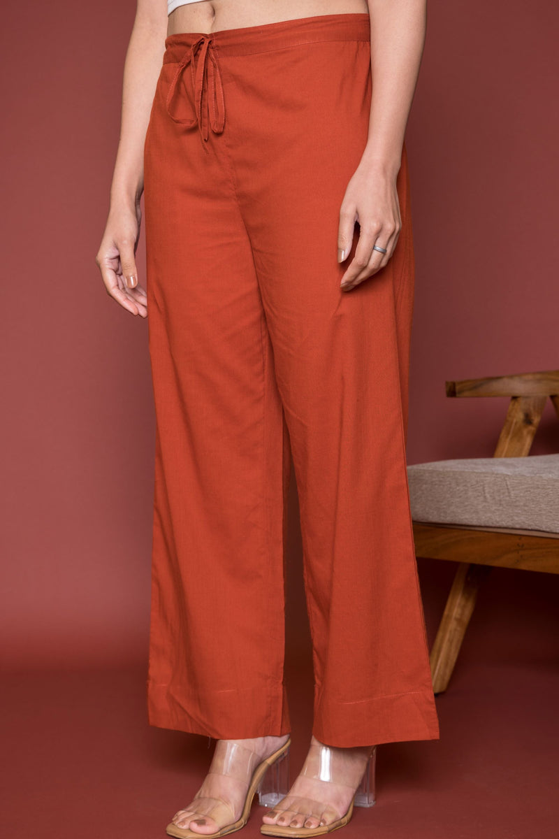 Rust Cotton Palazzo For Women's