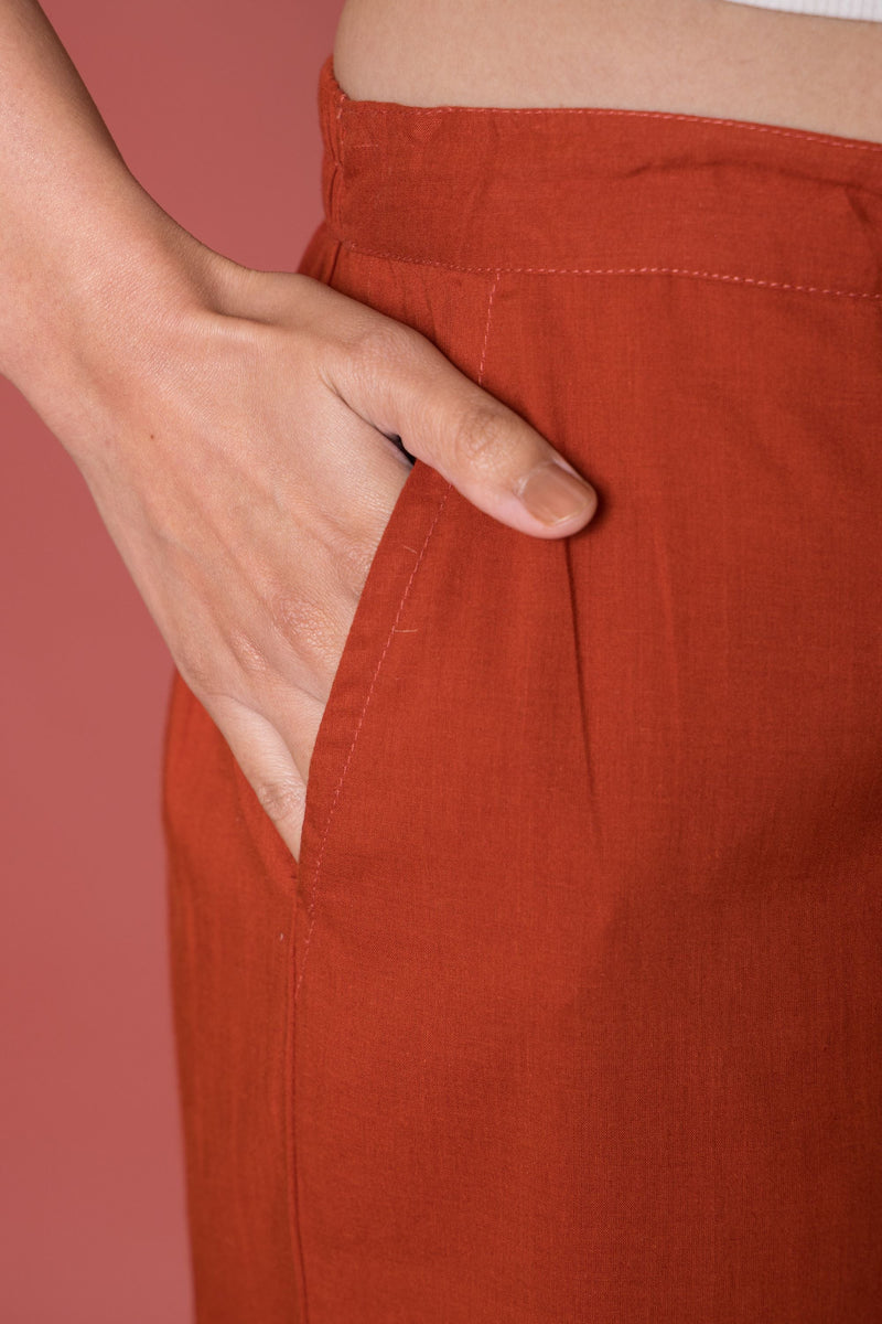 Rust Cotton Palazzo For Women's