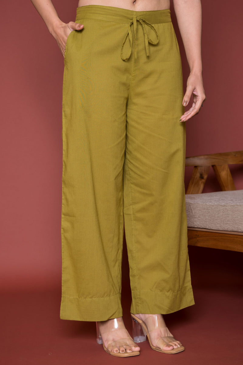 Mehandi Green Cotton Palazzo For Women's