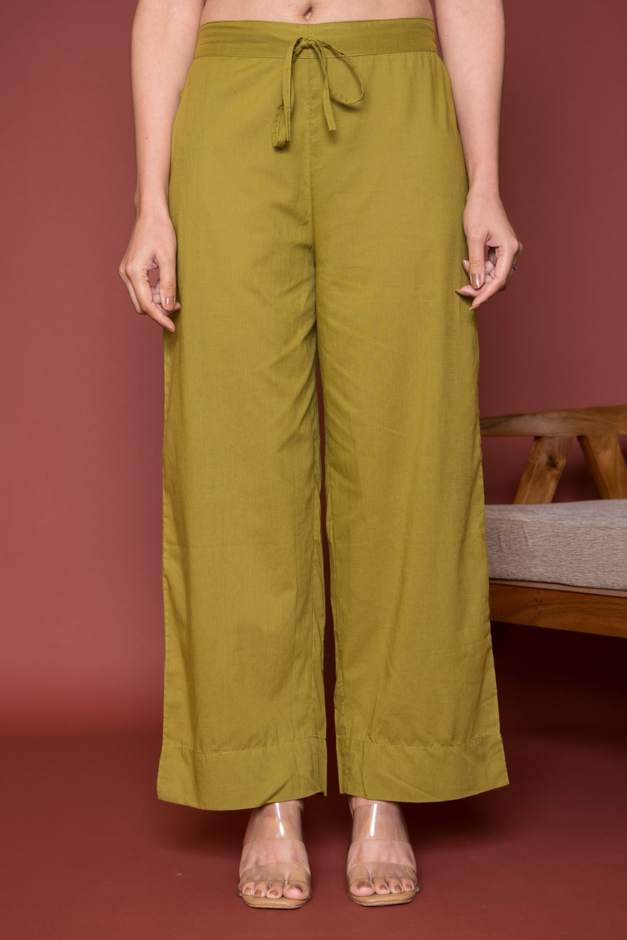 Mehandi Green Cotton Palazzo For Women's