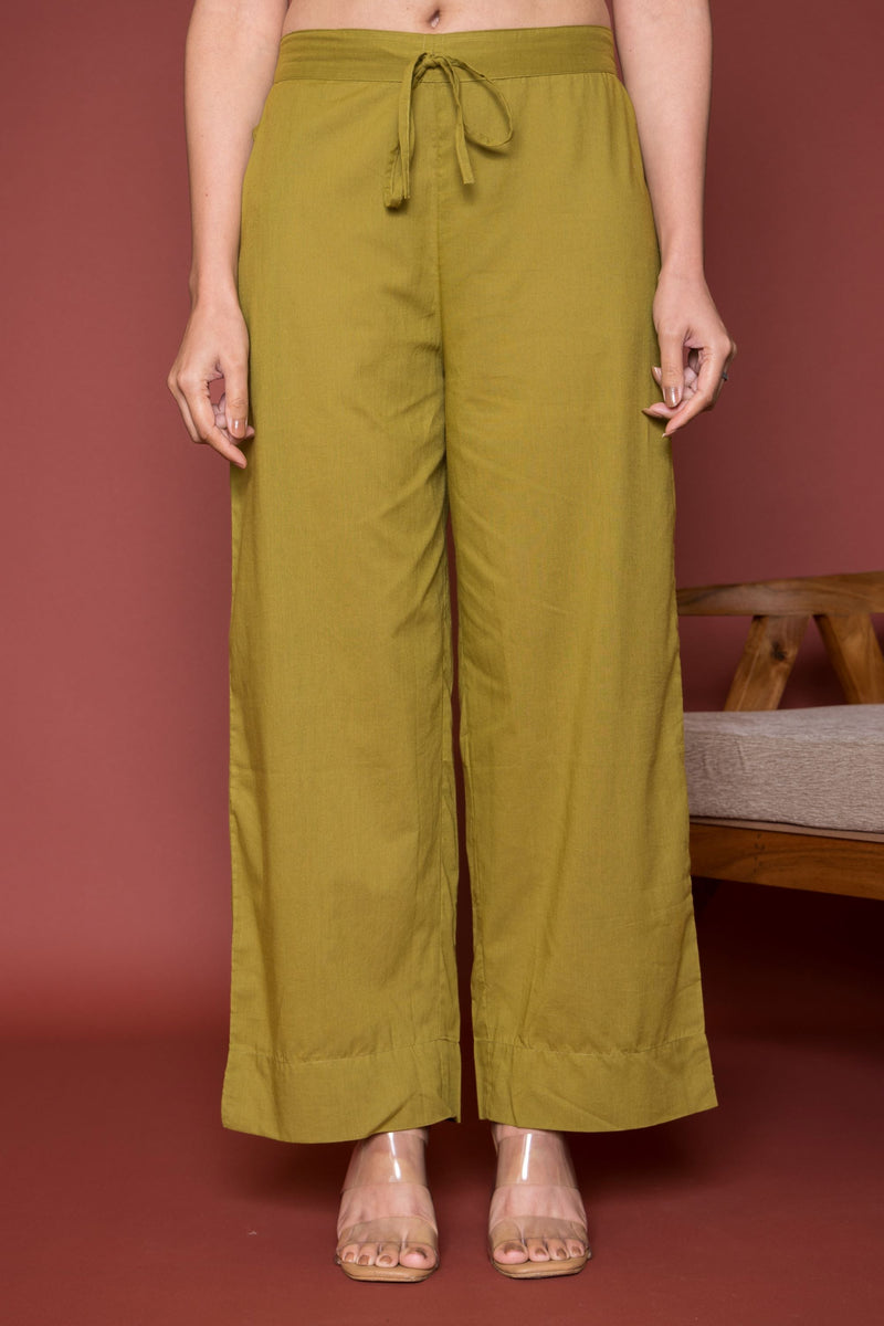 Mehandi Green Cotton Palazzo For Women's