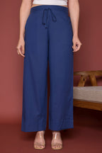 Ink Blue Cotton Palazzo For Women's