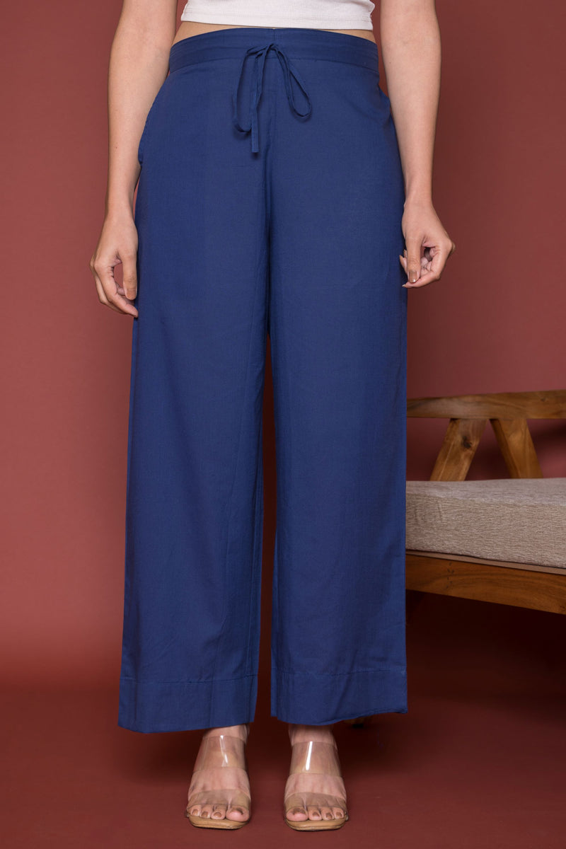 Ink Blue Cotton Palazzo For Women's