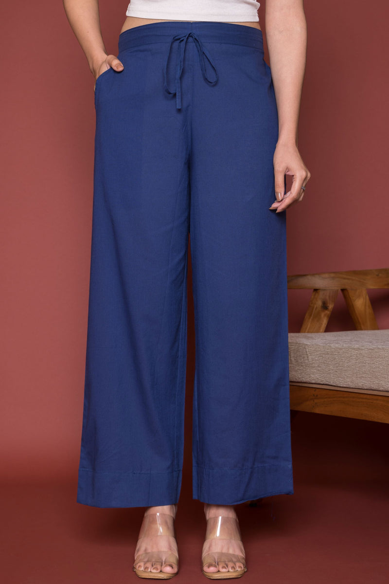 Ink Blue Cotton Palazzo For Women's