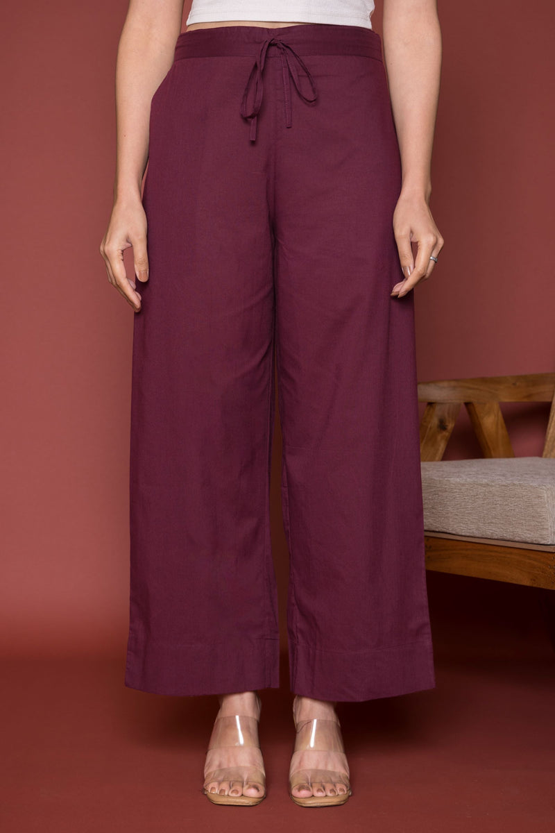 Wine Cotton Palazzo For Women's