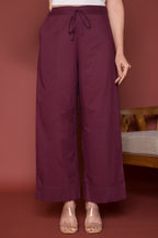 Wine Cotton Palazzo For Women's