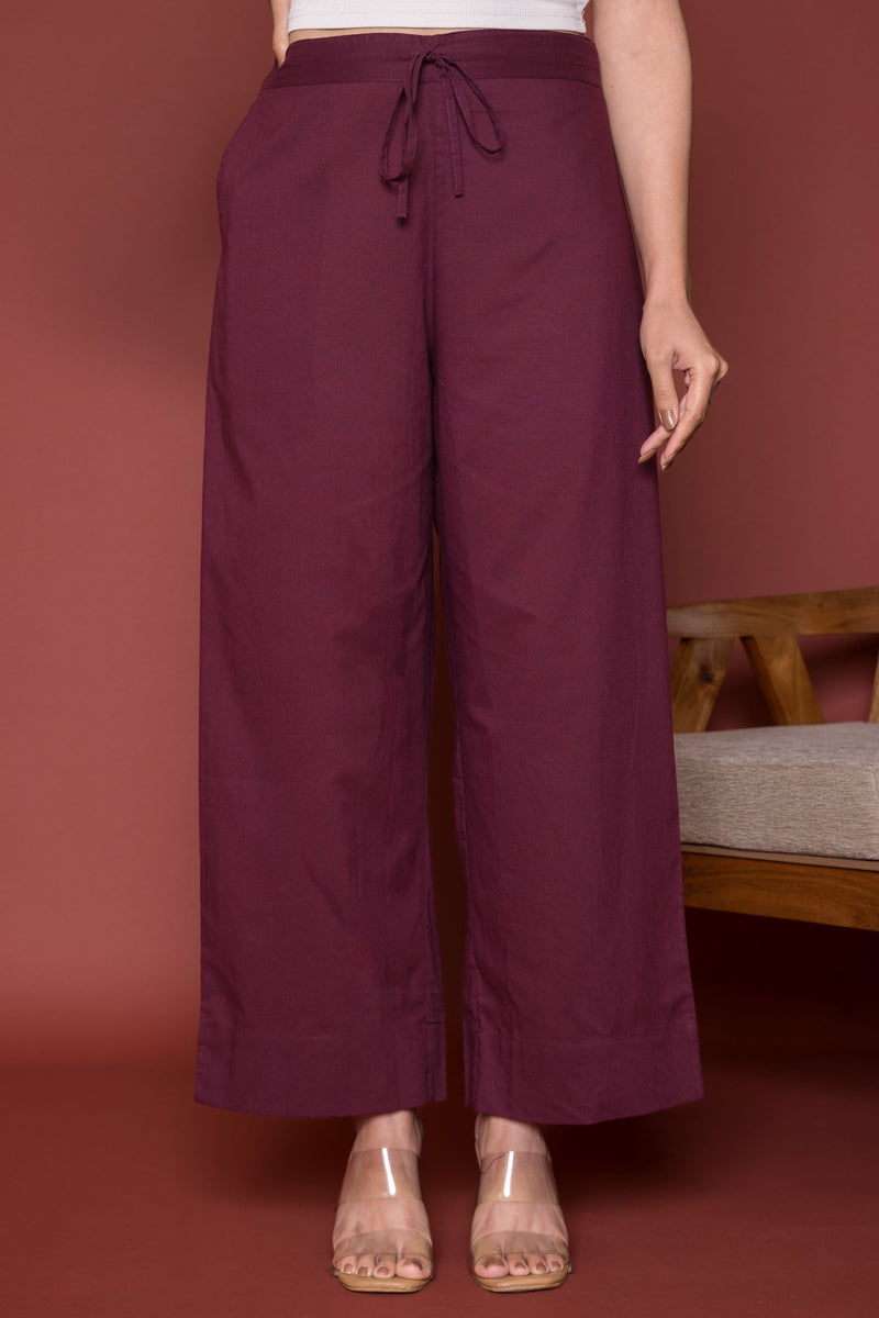 Wine Cotton Palazzo For Women's