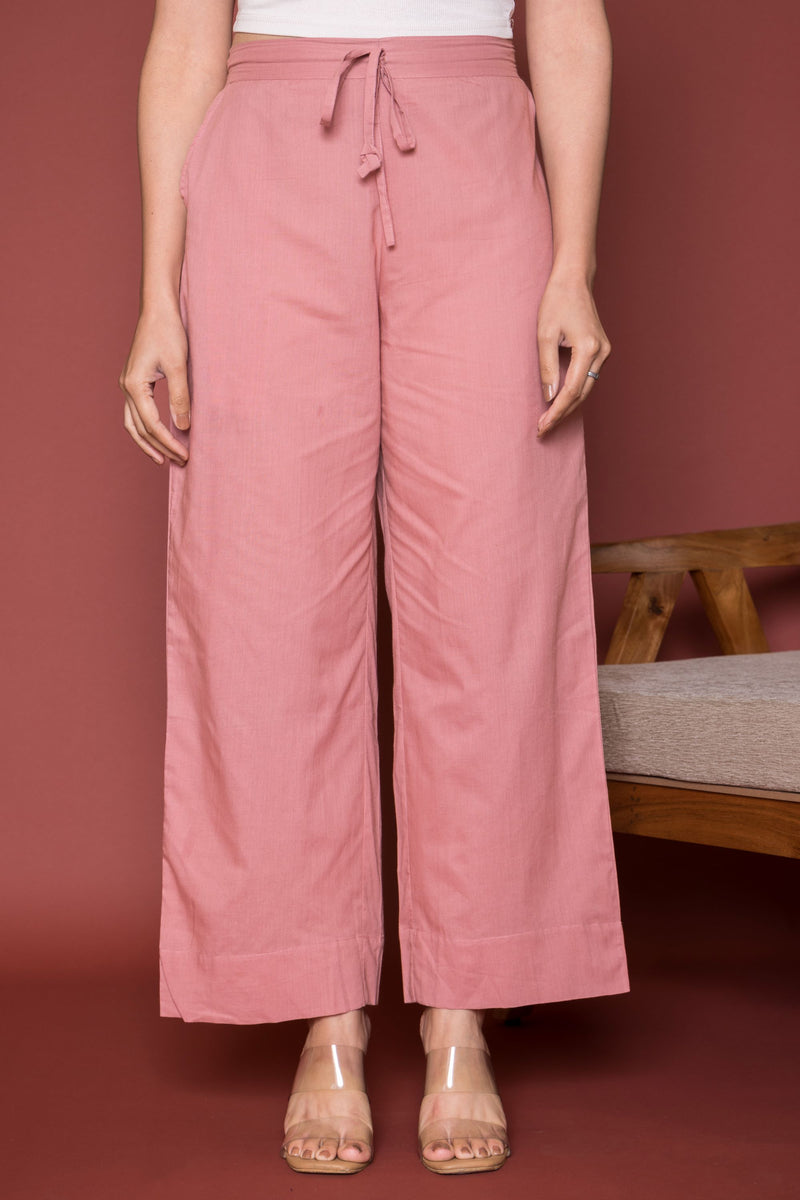 Onion Pink Cotton Palazzo For Women's