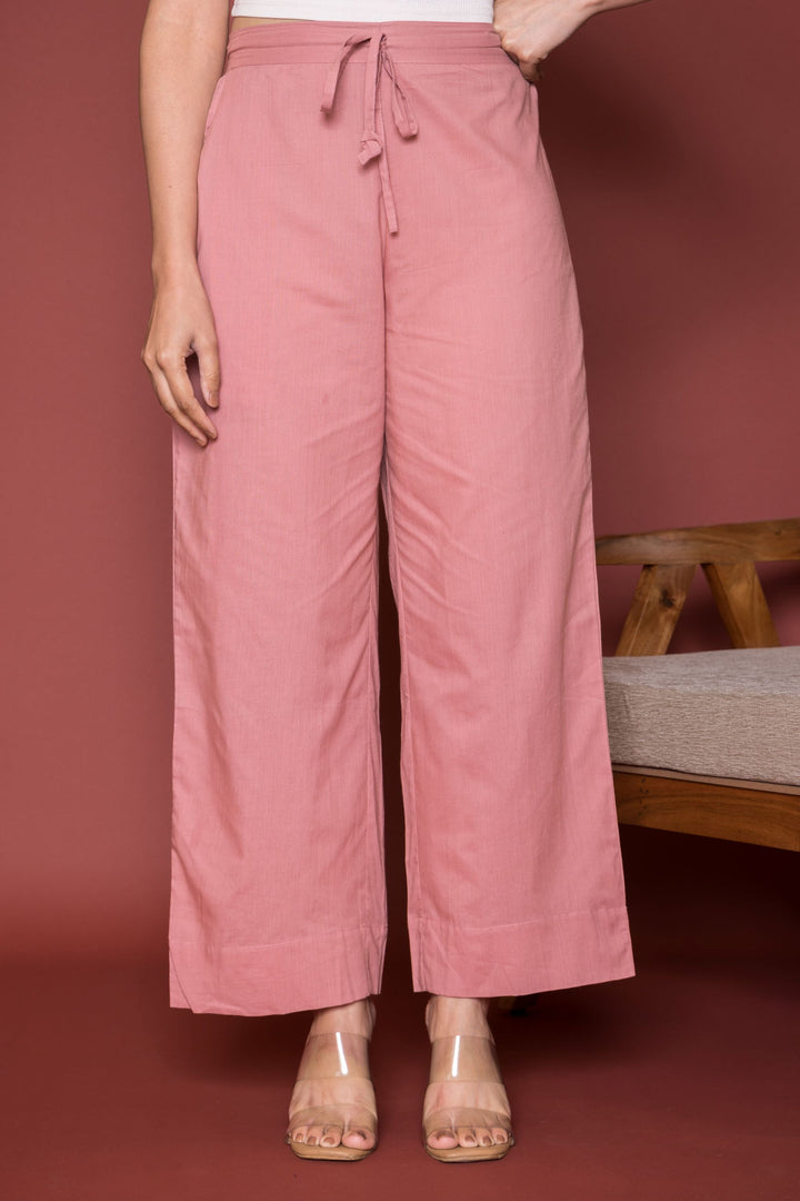 Onion Pink Cotton Palazzo For Women's