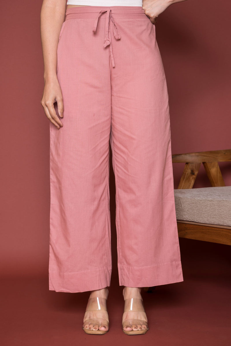Onion Pink Cotton Palazzo For Women's