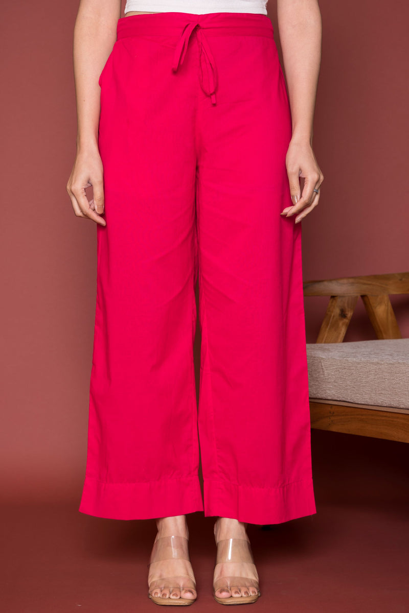 Magenta Pink Cotton Palazzo For Women's